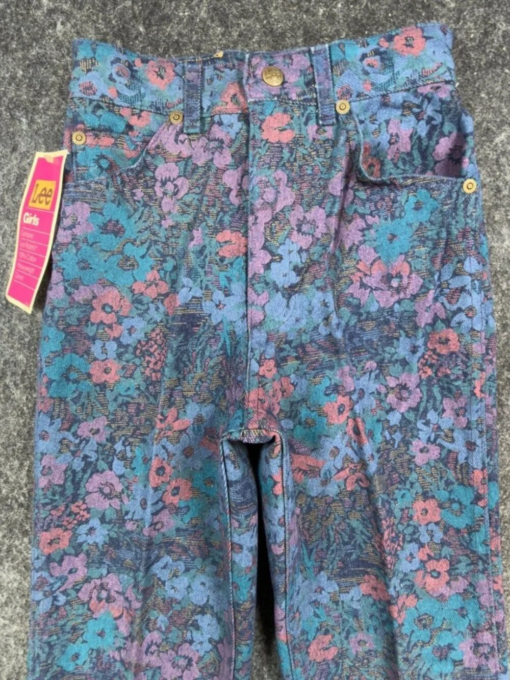 Lee Riders Floral Jeans Girls 12 Slim Blue Pink Cotton Vintage NWT 90s